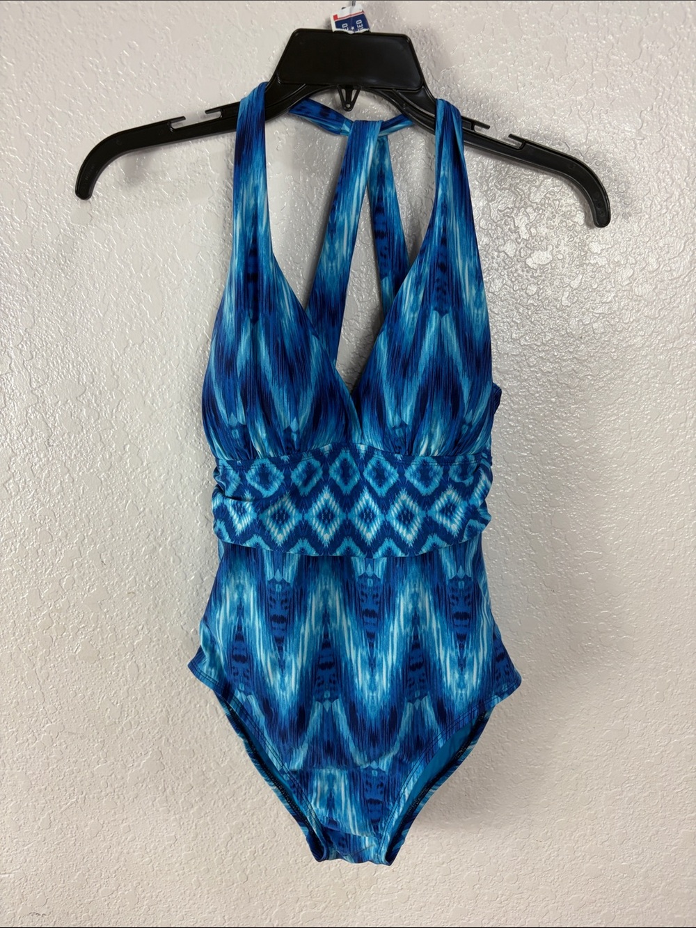 LA BLANCA,Size 4,Blue Patterned One-Piece Swimsuit